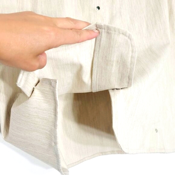 Haggar Cream Short Sleeve Collared Cropped Snap Down Cotton Blend Shirt Size 14P - Picture 3 of 9